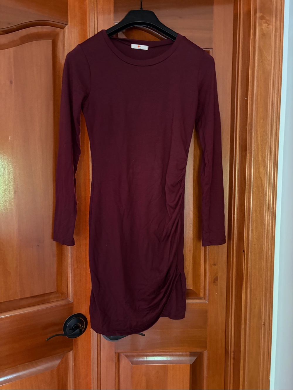 Midi Maternity Bodycon Dress in Deep Burgundy